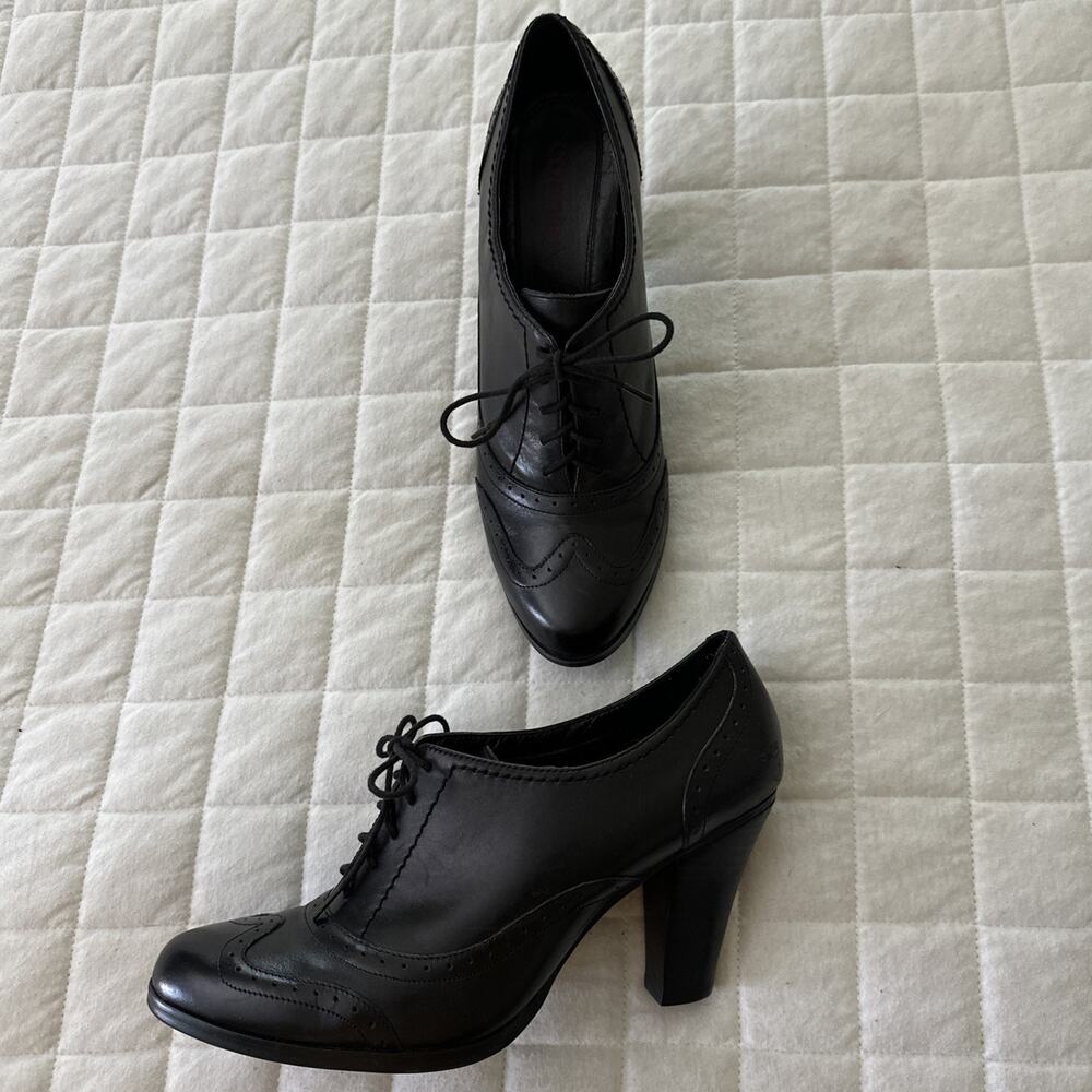 Connie Oxford Heels Womens 9.5 Black Leather Lace Up Retro Y2K Goth Grunge Girl - Picture 2 of 13